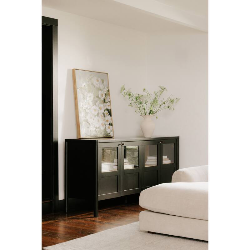 Title: NADAAL STUDIOS Delmira Sideboard, Millwork-Inspired Glass-Front Storage with Dowel Legs, Black