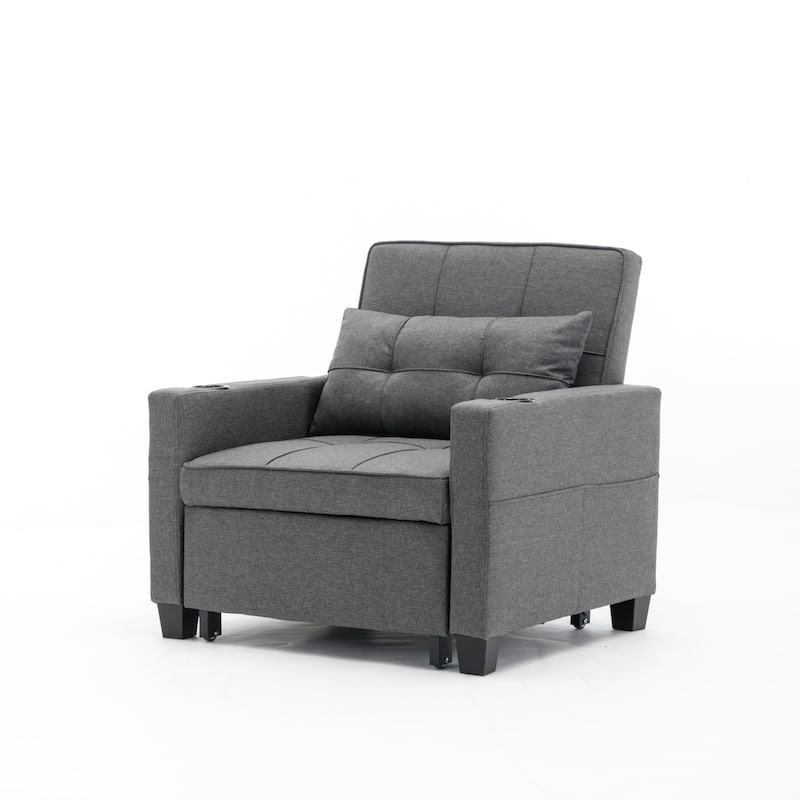 Dark Grey 68.12" Linen 3-in-1 Single Convertible Pull Out Sofa with USB Ports and Wear-resistantfor Living Room