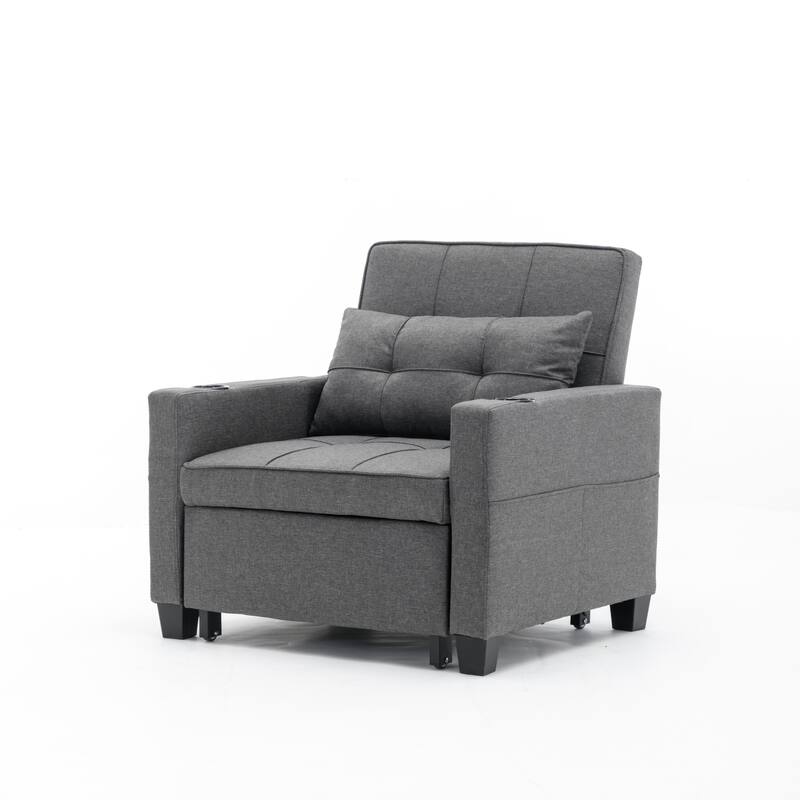 Linen Convertible Futon Armchair Bed with USB Ports, Adjustable Backrest and 3-in-1 Functionality