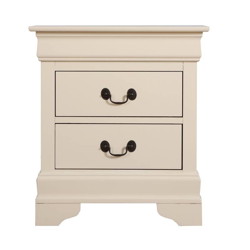2 Drawer Beige Nightstand, 24 Inch Classic Bedside Table with Real Wood Veneers and Traditional Style