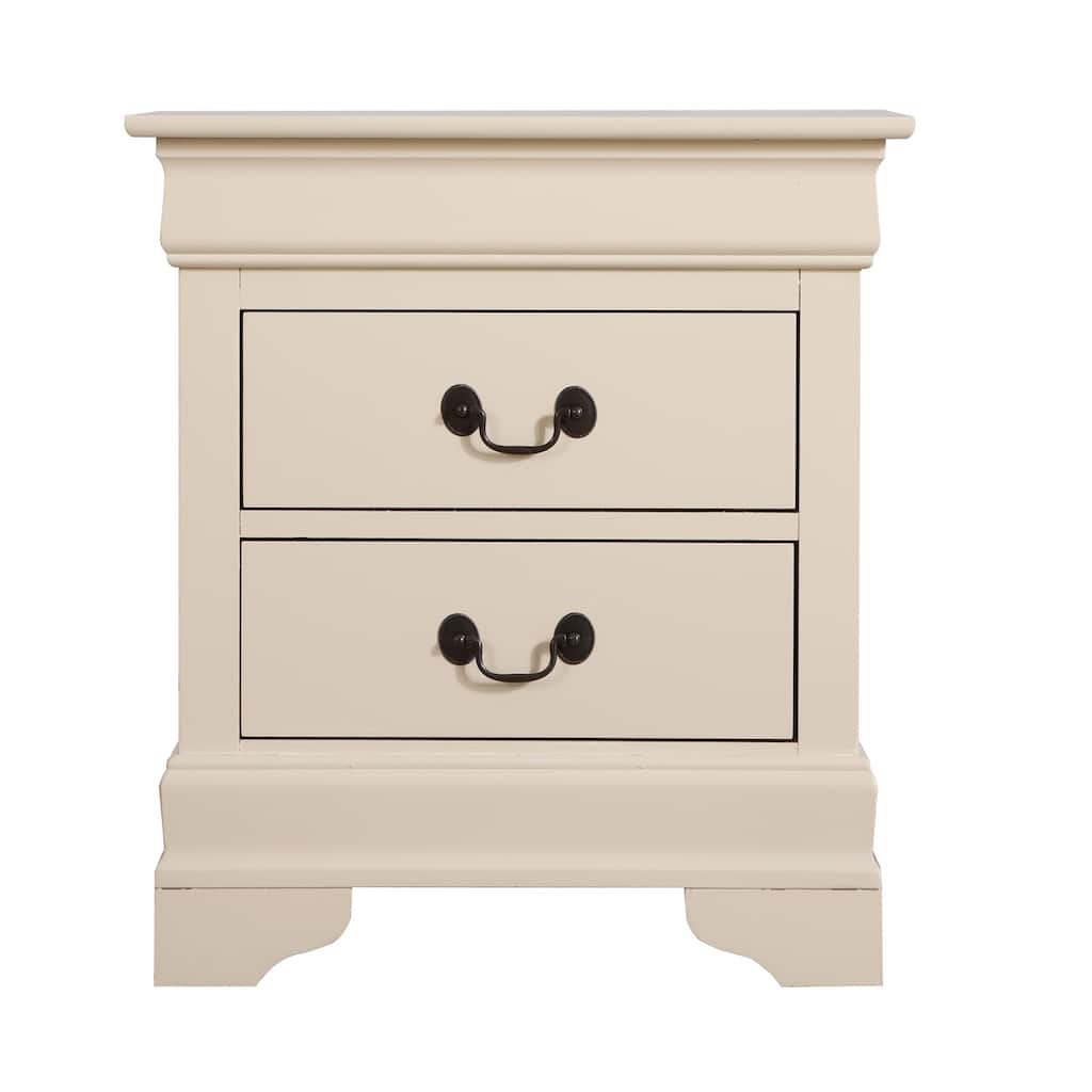 2 Drawer Beige Nightstand, 24 Inch Classic Bedside Table with Real Wood Veneers and Traditional Style