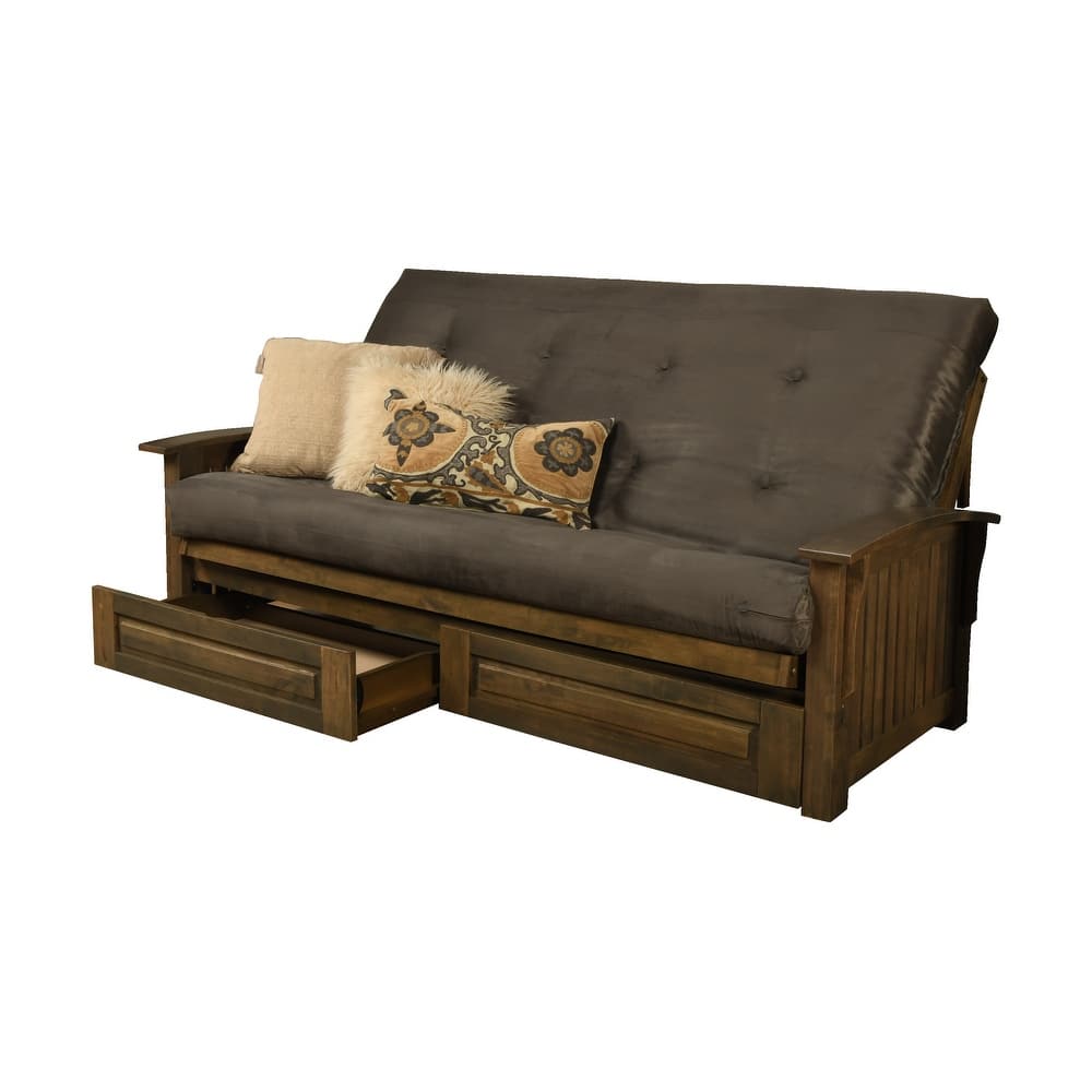Somette Washington Queen-size Storage Futon Set in Rustic Walnut with Suede Mattress