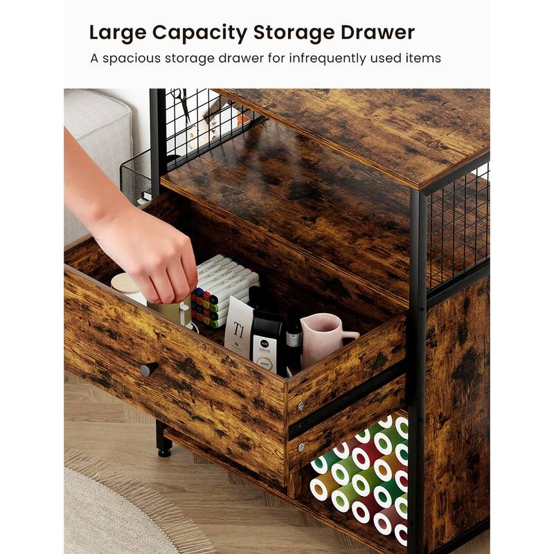Storage Cabinet with Cricut Machines, Crafting Cabinet with Drawer & 25 Vinyl Roll Holder, Craft Table Desk Workstation for Room