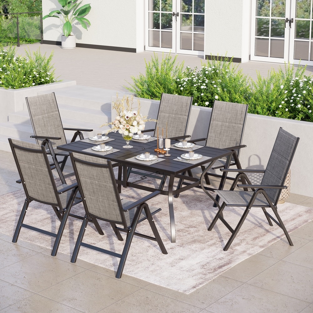 7-Piece Patio Dining Set of Foldable & 7-Angle Adjustable Padded Patio Dining Chairs and 3 Kinds of Patio Tables