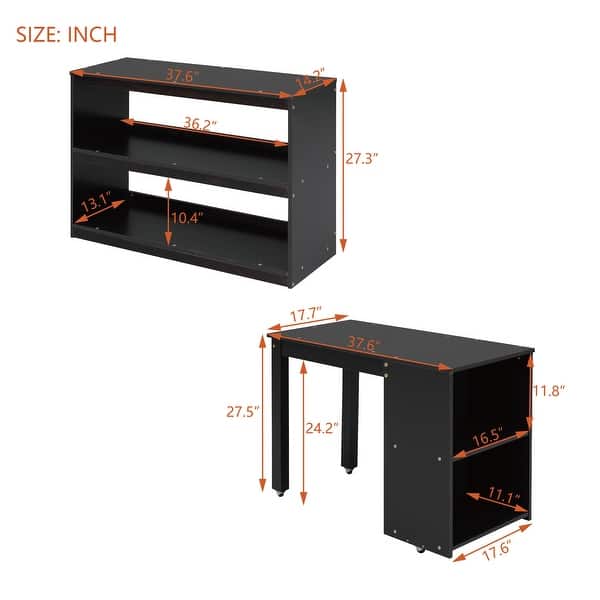 dimension image slide 0 of 2, Espresso Twin Size Solid Wood Loft Bed with Retractable Desk, Storage Stairs, Drawers, Shelves