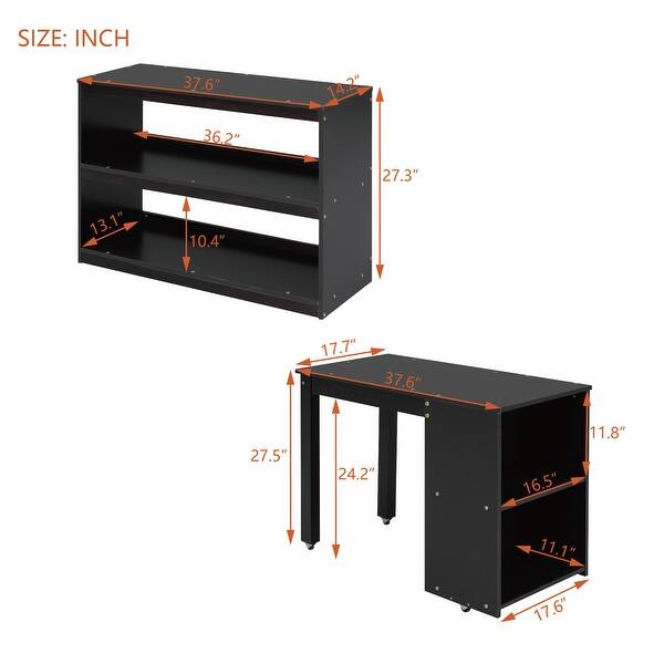 dimension image slide 0 of 2, Espresso Twin Size Wooden Loft Bed with Retractable Writing Desk and 3 Drawers, Storage Stairs and Shelves