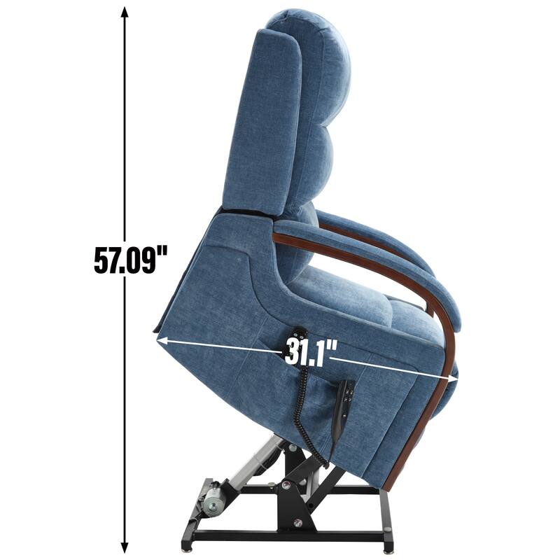 Roomfitters Dual Motor Power Lift Recliner, Infinite Position Massage Chair with Solid Wood Armrests, Chenille
