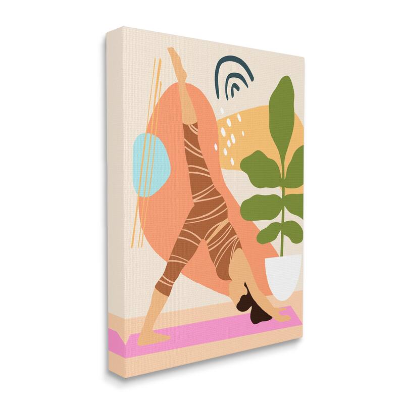 Stupell Bold Abstract Shapes Yoga Fitness Person Houseplant Canvas Wall Art