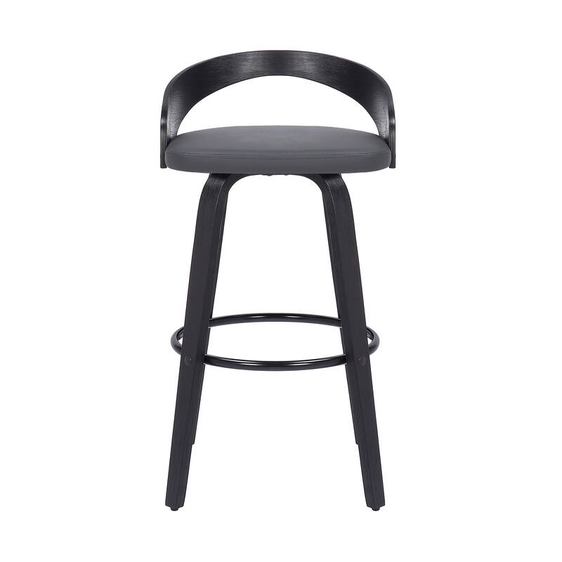 Faux Leather Swivel Counter Height Bar Chair with Wood Frame and Footrest