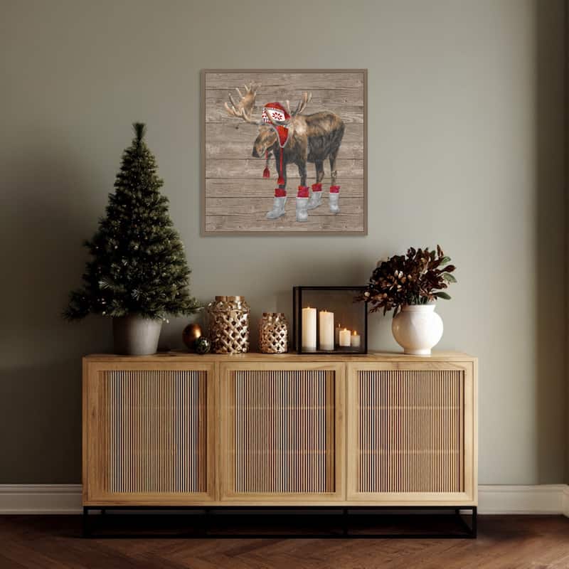 Warm in the Wilderness Moose by Tara Reed (22 x 22 in.), Framed Canvas Wall Art Print - Sylvie Dark Gold