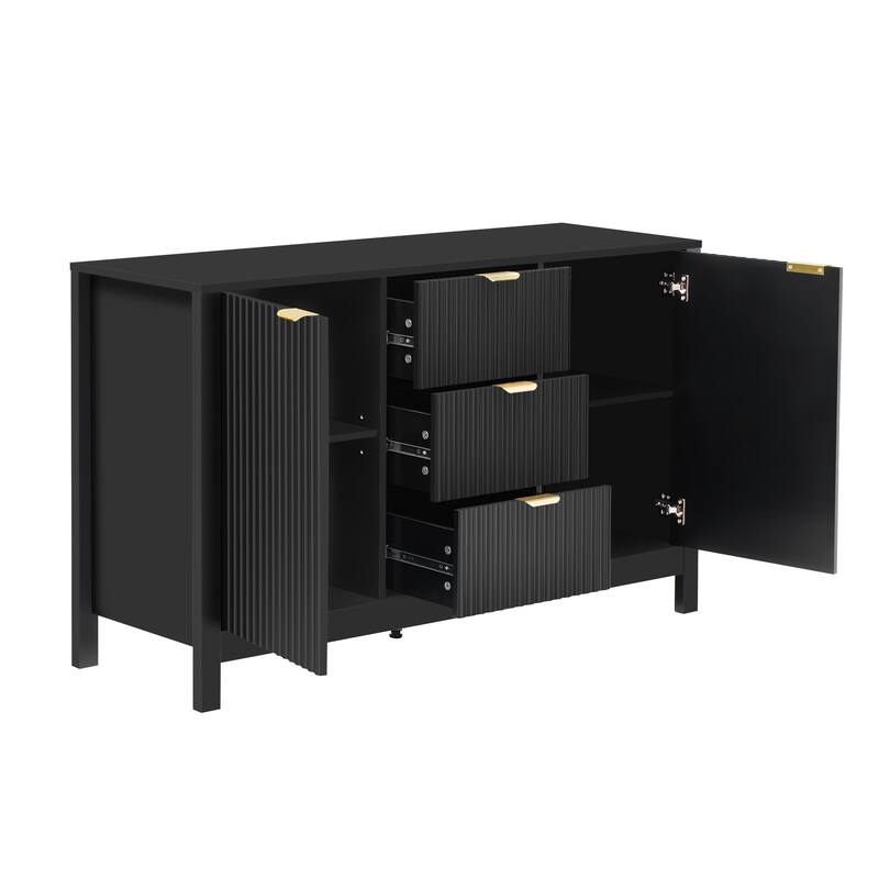 Modern Wave-Design Entryway Cabinet with 3 Adjustable Shelves ,2Doors, Storage Console Table with3 Drawers