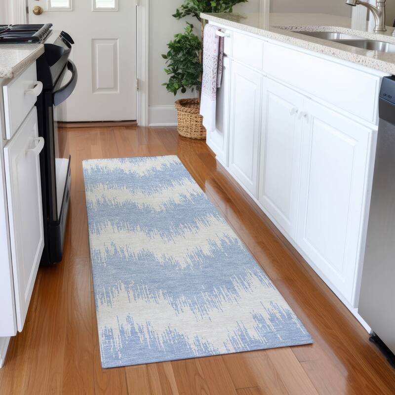 Premium Washable Super Soft Farmhouse Chevron Mayfield Rug - Sky - 2'3" x 7'6"