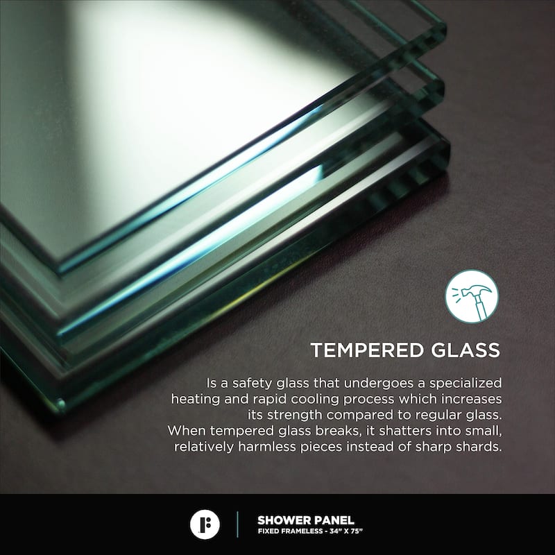 Fine Fixtures Single Fixed Clear Tempered Glass Shower Panel