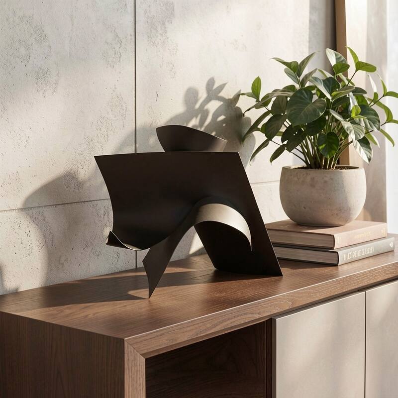 HomeRoots 18" Metal Antiqued Black Modern Abstract Sculpture - 18"W x 18"D x 18"H