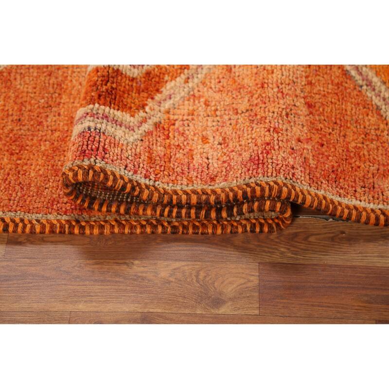 Orange Tribal Oushak Oriental Vintage Runner Rug Handmade Wool Carpet - 3'2"x 10'3"