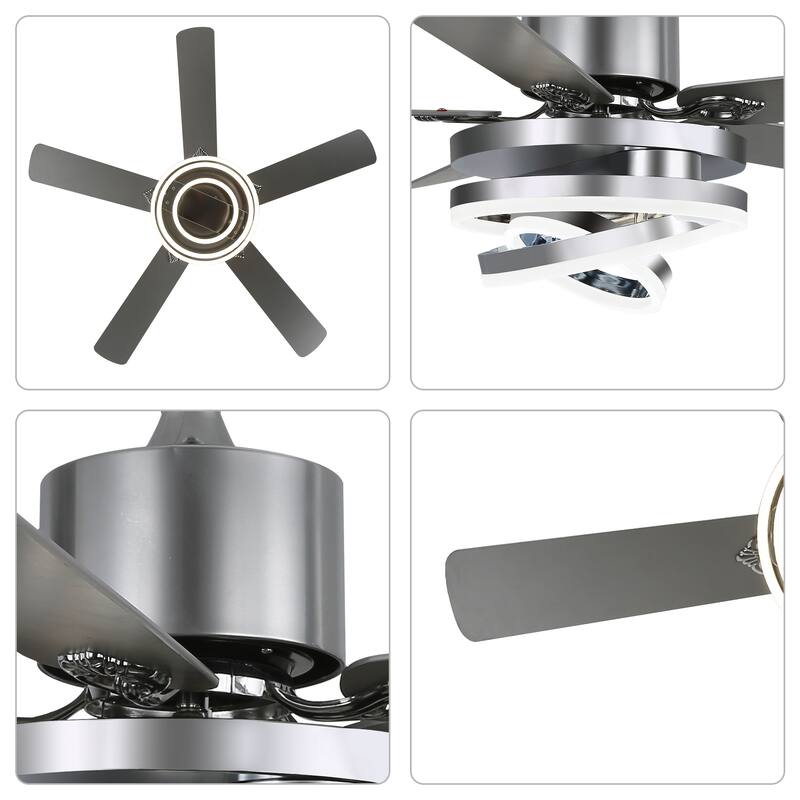 52Inch Modern DIY Shape Reversible Ceiling Fan with LED Light, 6-Speed Ceiling Fan with Remote for Large Room - 52 Inches