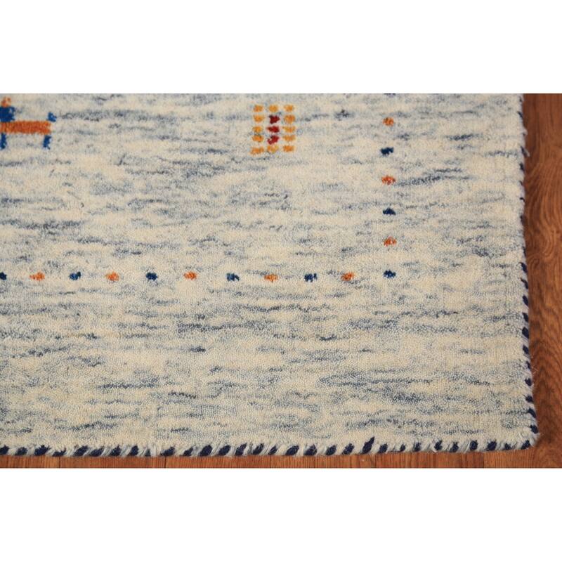 Tribal Gabbeh Area Rug Hand-Knotted Beige Modern Wool Carpet - 3'11" x 5'10"