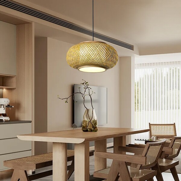 Asian Fusion Hot Pot Bamboo Braid Woven Lighting Rattan natural Wicker Handmade Cane Ceiling Light Brown Black DM2097