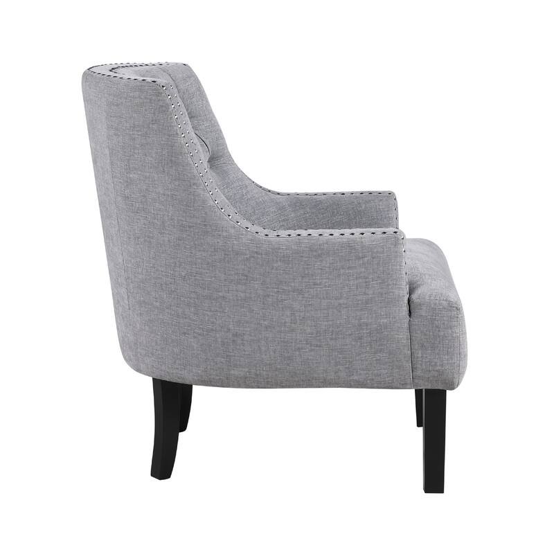 Daisie Accent Armchair, Button Tufted Gray Chenille, Solid Wood
