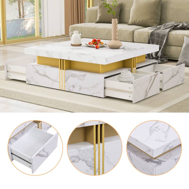 Square Storage Coffee Table with 4 Drawers