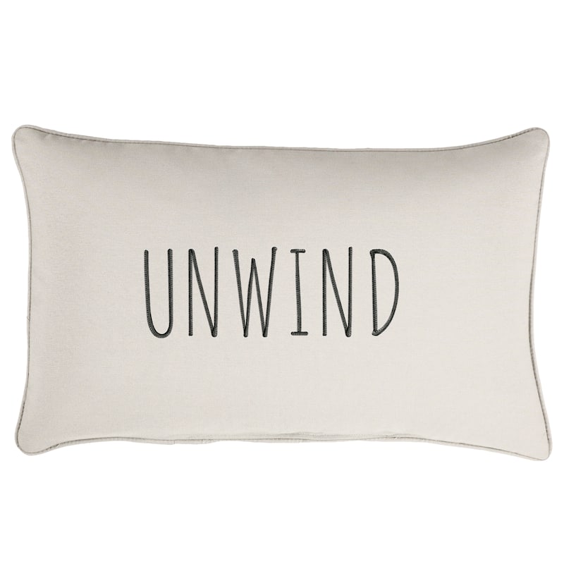 Sunbrella Indoor/Outdoor Single Embroidered Pillow - "Unwind" - 13" x 20" - Canvas Natural