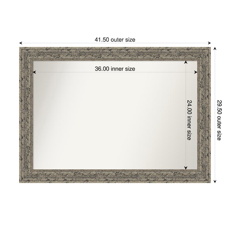 Attic Aged Non-Beveled Wood Framed Bathroom Vanity Wall Mirror - 42 x 30 in - Attic Aged Silver