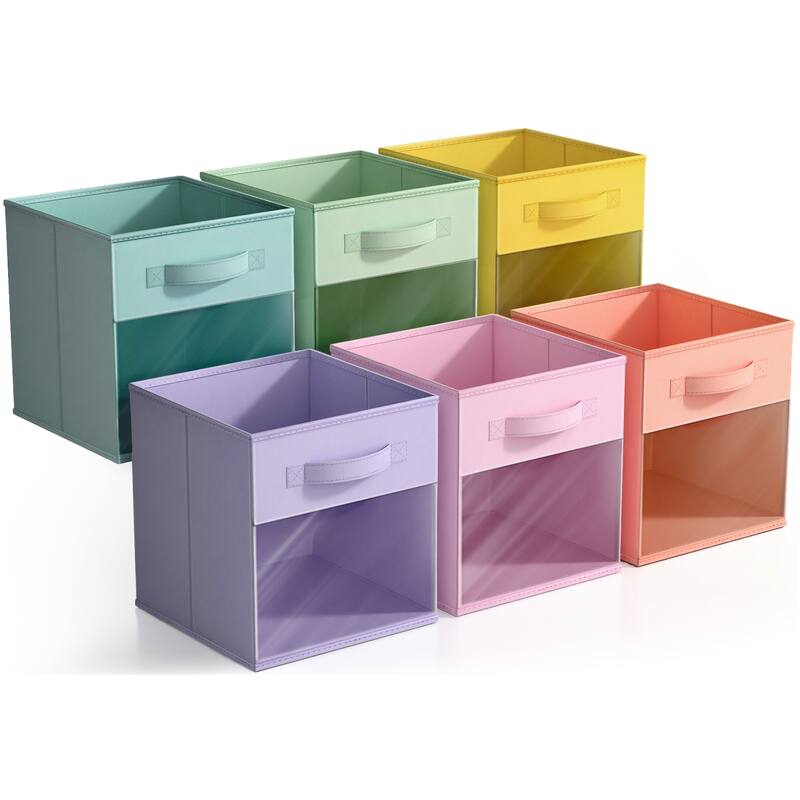 Sorbus Storage Bins with Clear Window - 6-Pack Foldable Baskets - 10.5" L x 10.5" W x 11" H