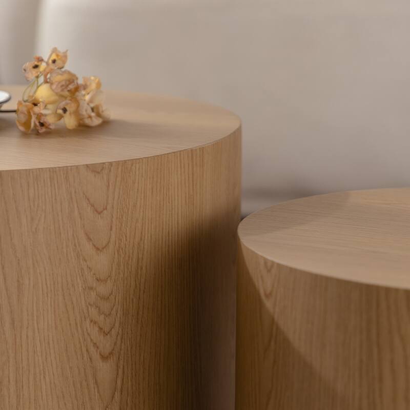Compact Round Wooden Nesting Coffee Table Set - Space-Saving Modern Design