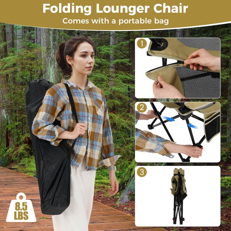 Goplus Camping Lounge Chair with Detachable Footrest & 4-Position - See Details
