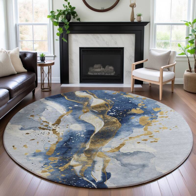 Premium Washable Super Soft Abstract Glam Mayfield Rug - Blue - 8' x 8'