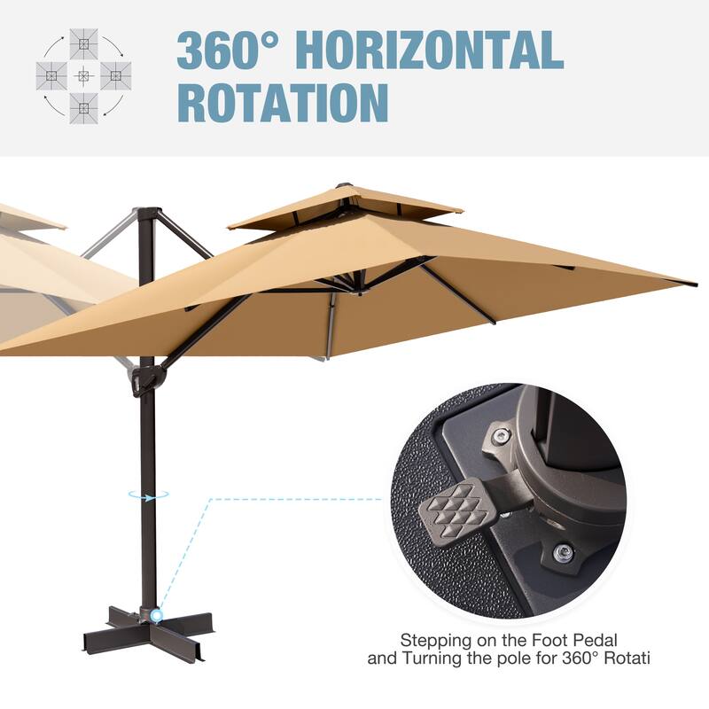 Outdoor Patio 10 x 13FT Cantilever Umbrella Double Top With Wheel Base