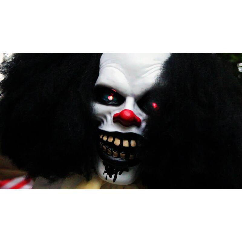 Life-Size Animatronic Talking Clown with Doll with Lights and Sound, Indoor or Covered Outdoor Halloween Decoration