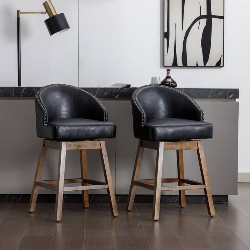 Swivel Wood Counter Height Bar Stools with Footrest (Set of 2) - Black