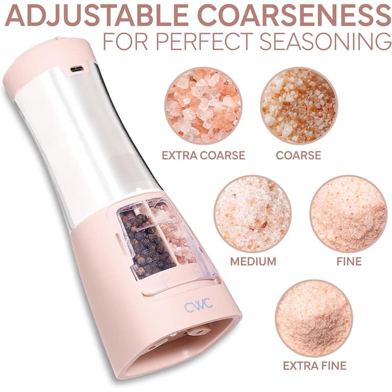 COOK WITH COLOR 2-in-1 Rechargeable Salt & Pepper Shaker - 2 Grinders for Salt and Pepper