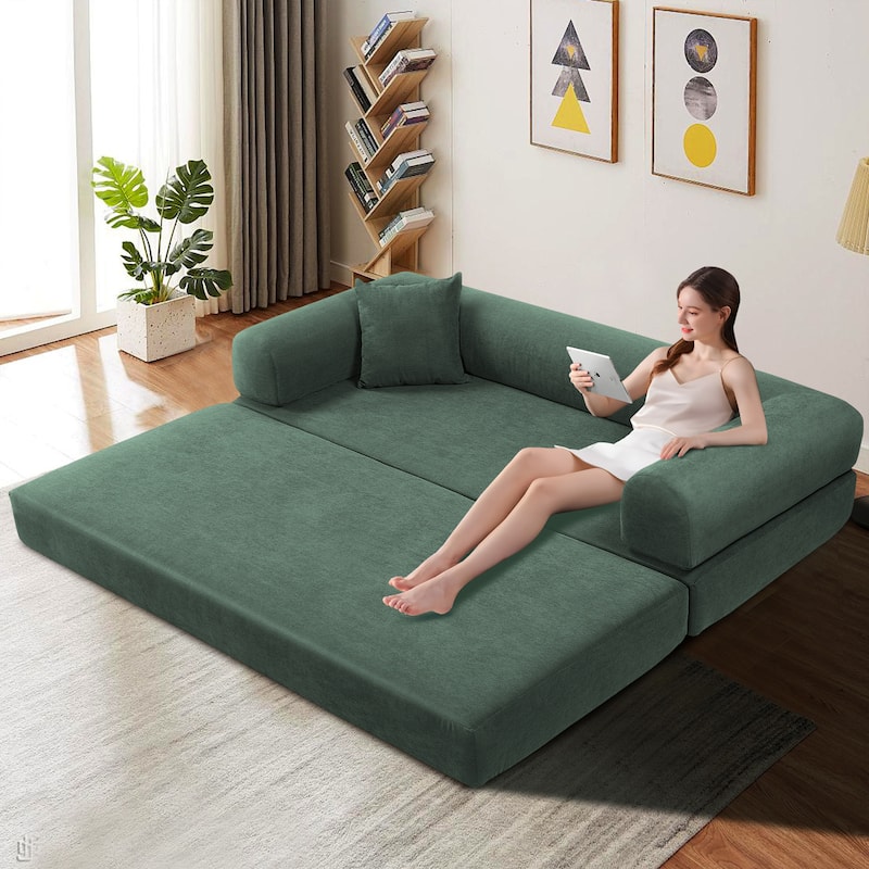3-in-1 Convertible Sleeper Sofa with Pillows & Storage - Light Green