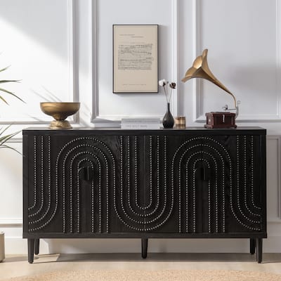 Modern Storage Cabinet with 4 Doors, Black Accent Cabinet Buffet Sideboards for Bedroom, Home Office