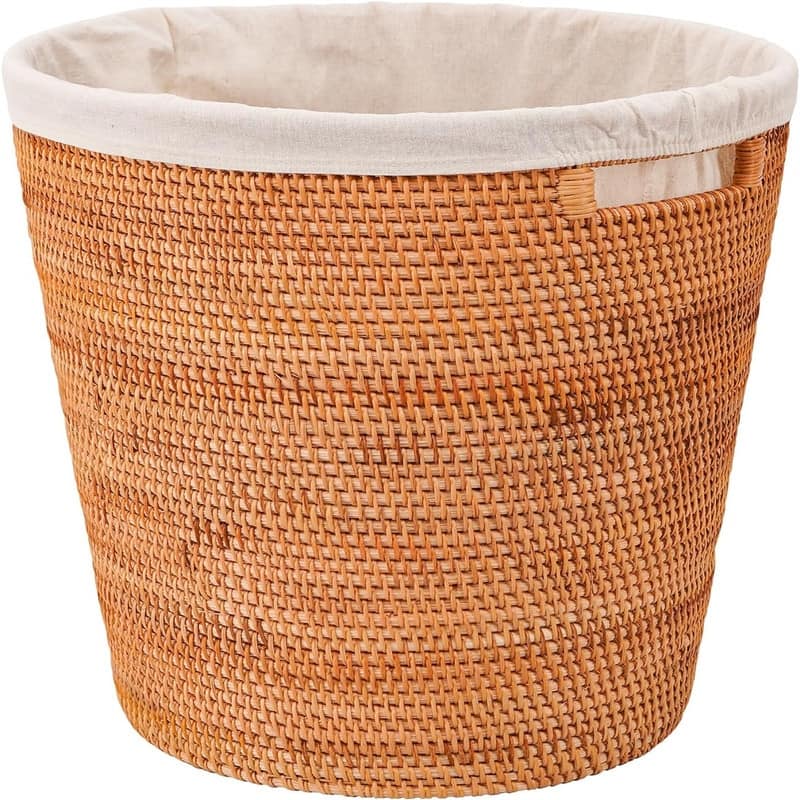 Rattan Laundry Hamper With Removable Liner Bag - 14.5"L x 10.2"W x 15"H - 14.5"L x 10.2"W x 15"H - Round Brown-Handle