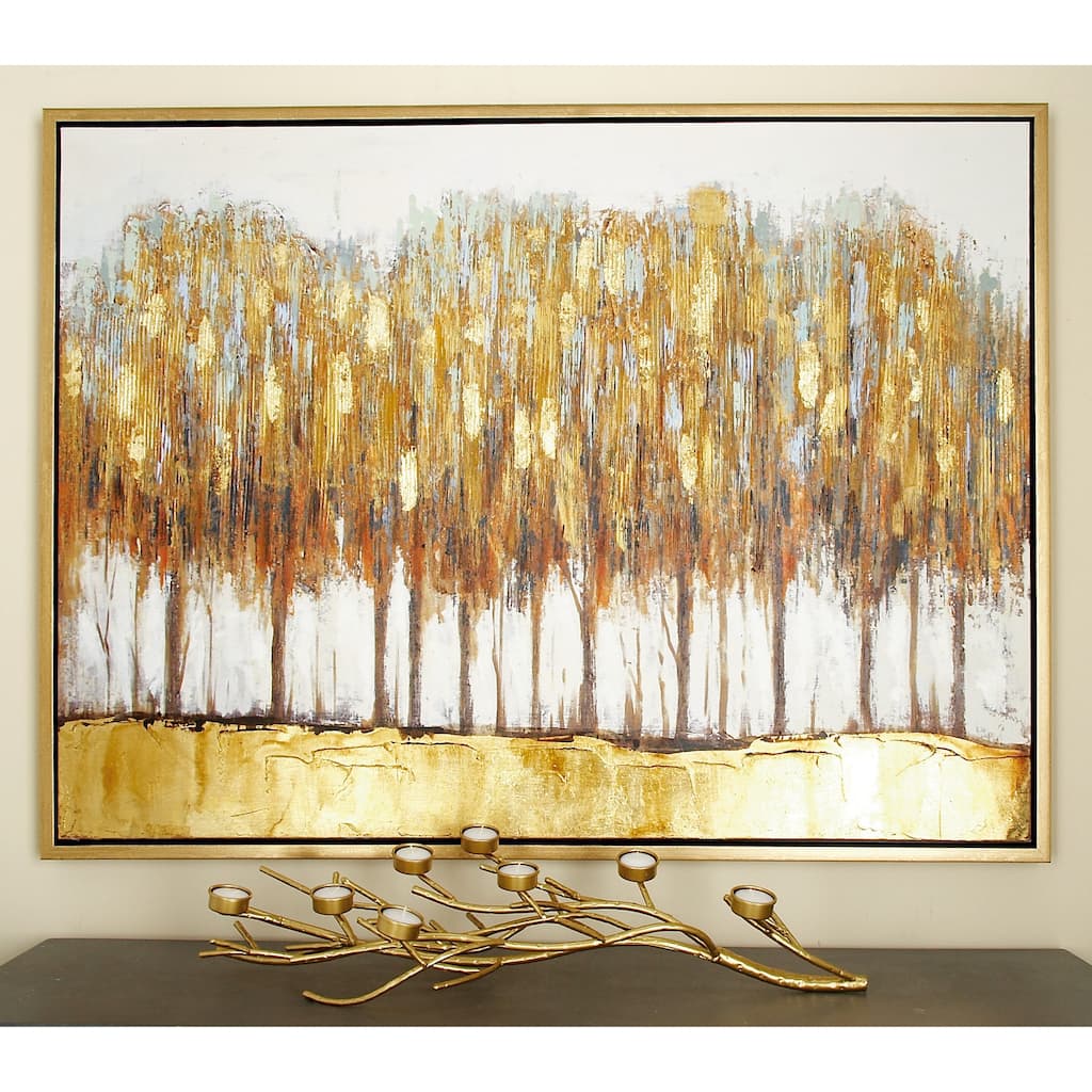 Brown Canvas Tree Framed Wall Art with Gold Frame