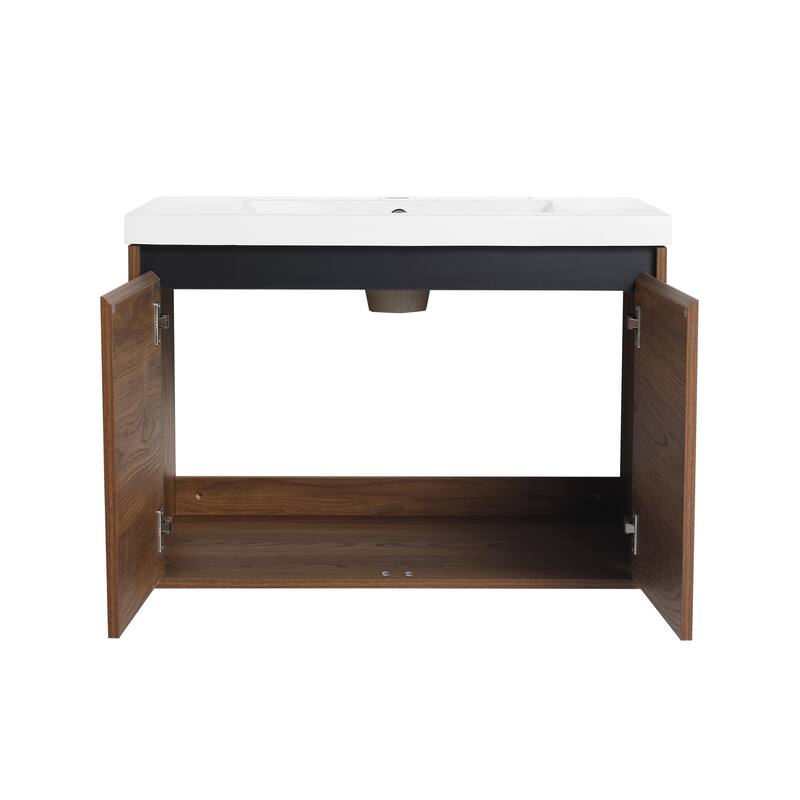 GDFStudio - Levistar Modern Wall-Mounted Bathroom Vanity Set with Scratch-Resistant Resin Sink & Soft Close Doors