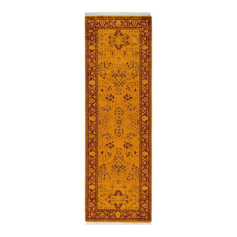 Overton Hand Knotted Wool Vintage Inspired Modern Contemporary Overdyed Yellow Runner Rug - 2' 7" x 8' 2"