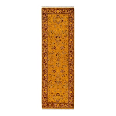 Overton Hand Knotted Wool Vintage Inspired Modern Contemporary Overdyed Yellow Runner Rug - 2' 7" x 8' 2"