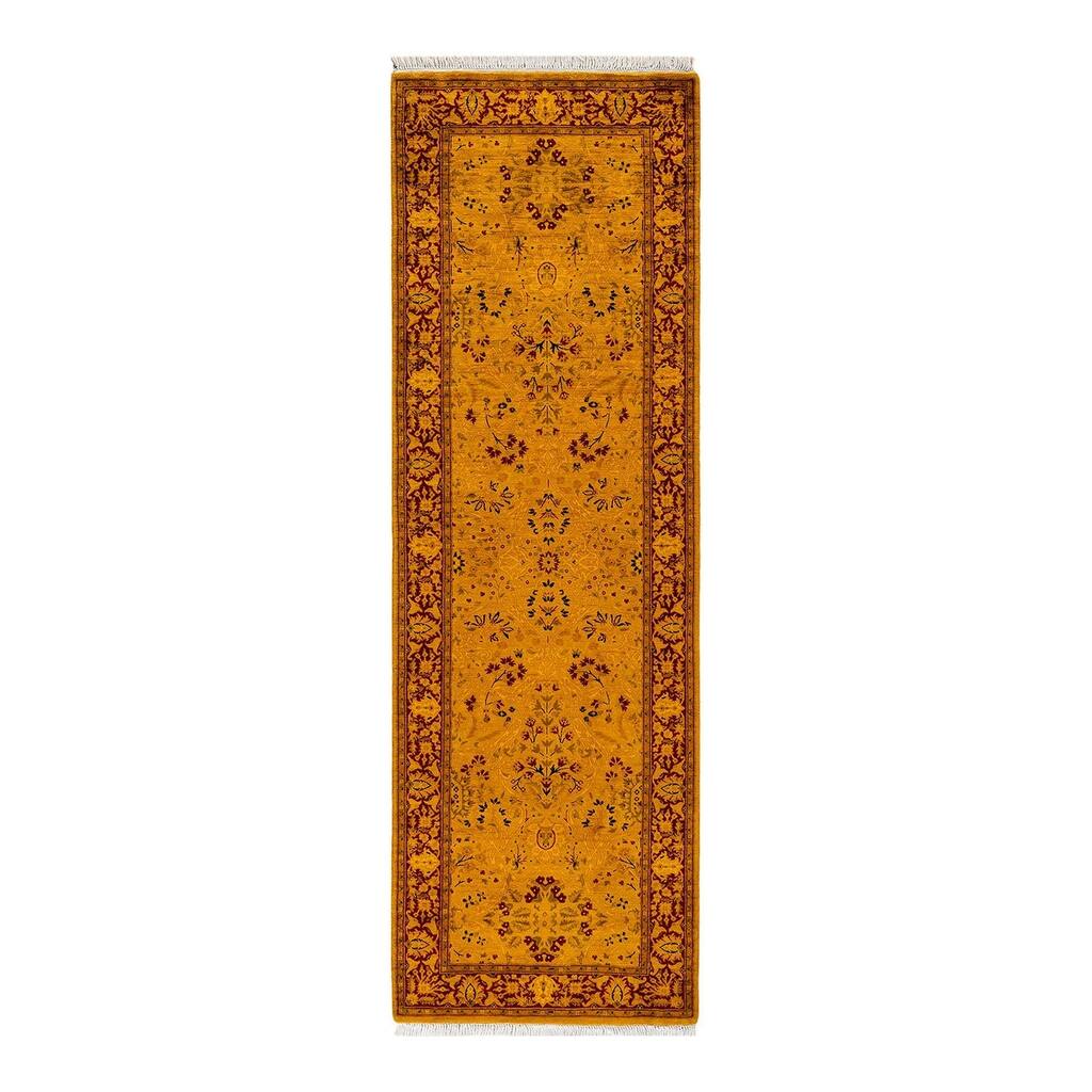 Overton Hand Knotted Wool Vintage Inspired Modern Contemporary Overdyed Yellow Runner Rug - 2' 7" x 8' 2"