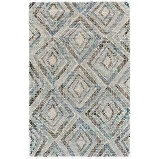 HomeRoots 2' X 3' Blue Gray And Ivory Wool Geometric Tufted Handmade ...