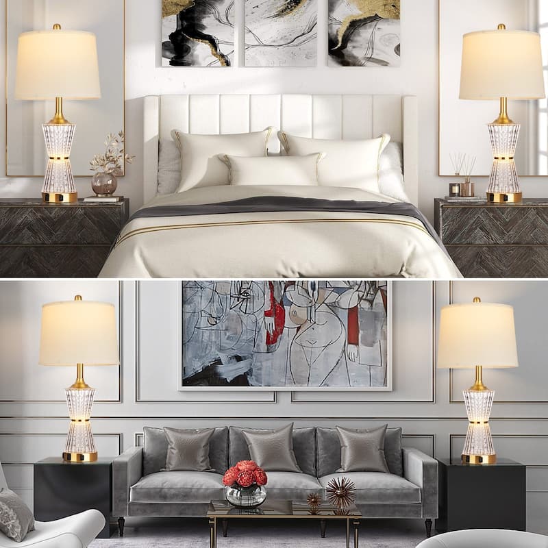Gold Acrylic Night-light Table Lamp 2in1 with 2 USB Charging Ports An AC Outlet Rotary Switch & Rocker Switch (Set of 2)