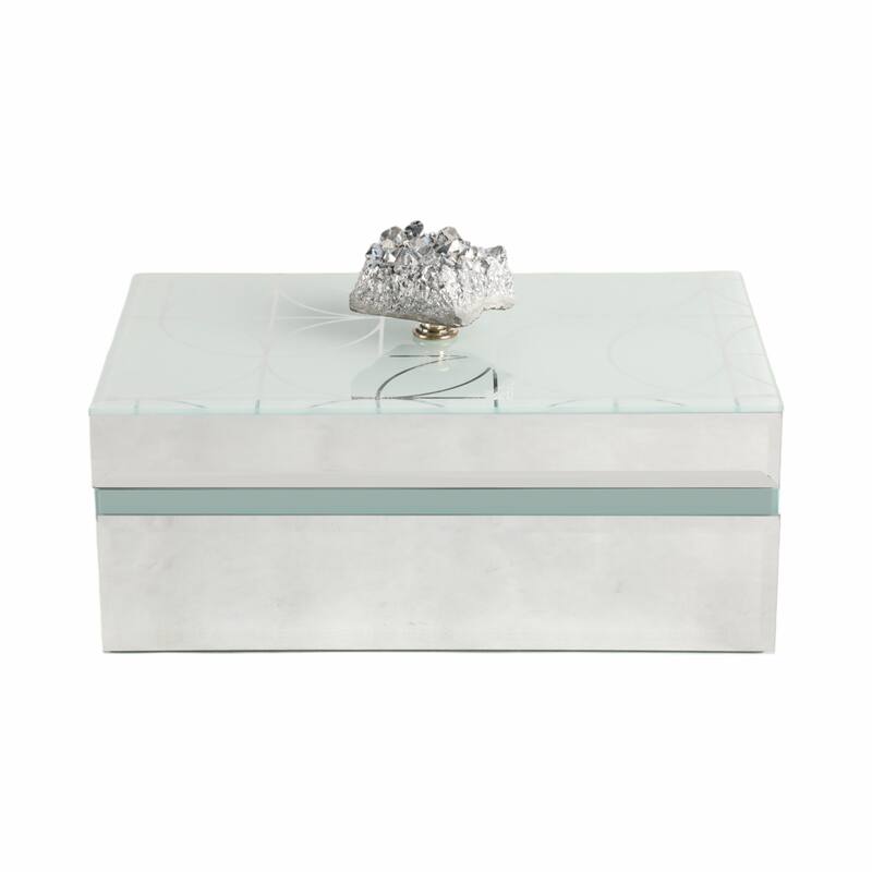 Glass and Wood Glam Decorative Contemporary Box with Stone Accent