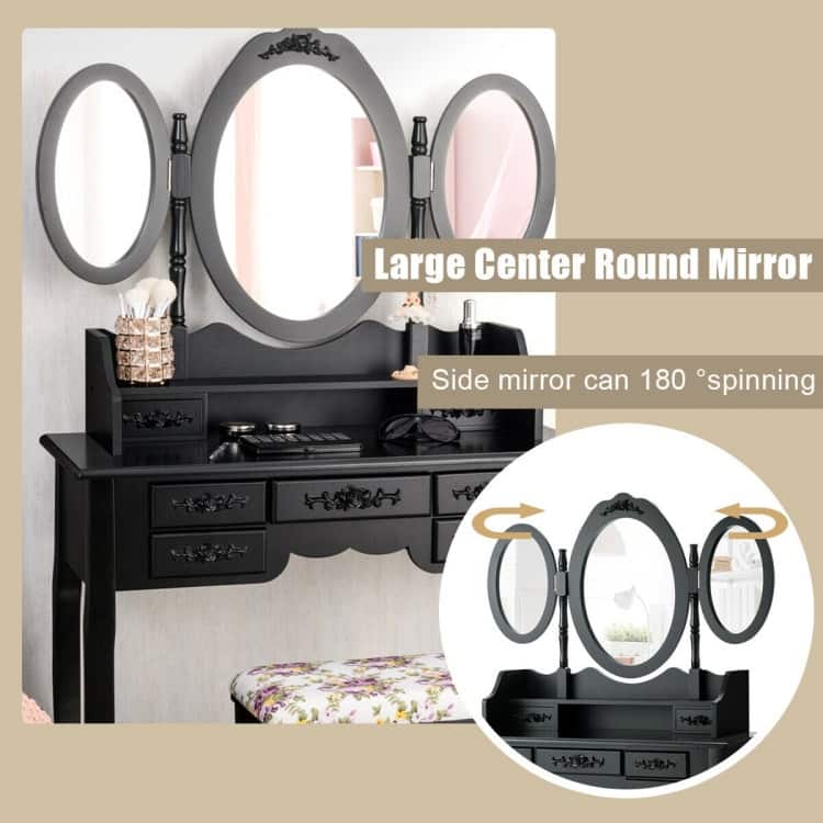 7 Drawer Tri-Folding Mirror Dressing Vanity Makeup Set - 35.5" x 16" x 59.5" (L x W x H)