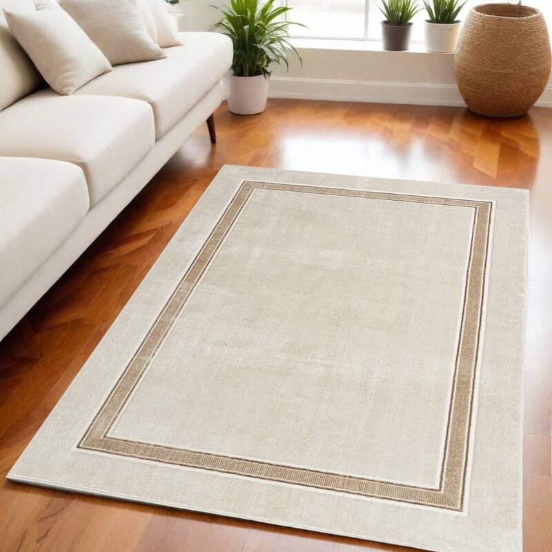 Bubeb Power Loomed Geometric Modern Non Skid Stain Resistant Area Rug By HomeRoots - 87' X '63' X '0.39 - 87' X '63' X '0.39 - Natural/Criss Cross - Rectangle
