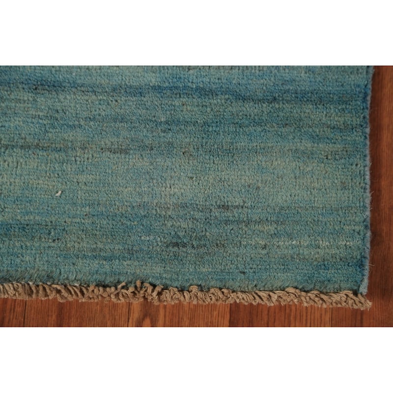 Blue Striped Gabbeh Modern Rug Handmade Wool Carpet - 2'8" x 4'1"