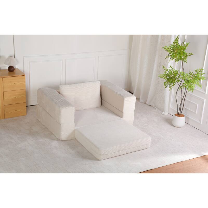 Compression Human Dog Sofa Bed for Adult & Pets, Modern Floor Couch With Pillow for Living Room Bedroom, Corduroy Fabric