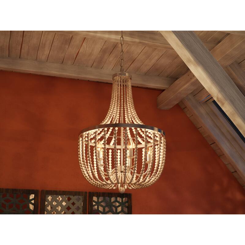 Kenroy Home Dumas 5-Light Wood Bead Chandelier - Weathered White
